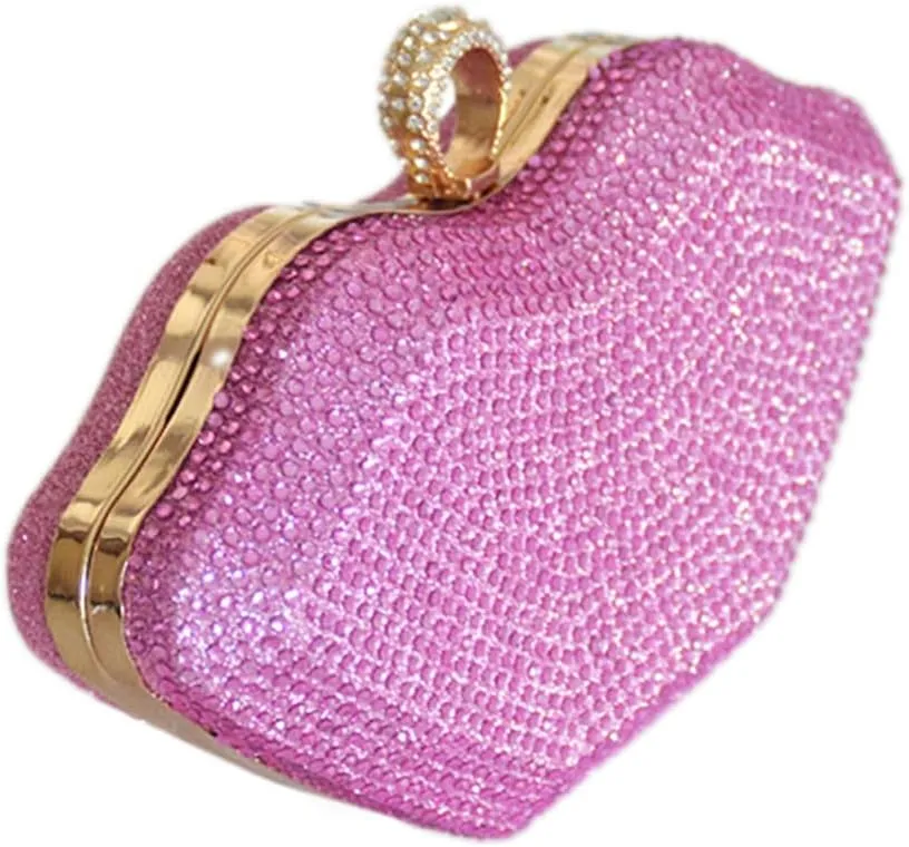 Women Lip Shaped Purse Rhinestone Clutch Bags Sparkling Evening Bag Novely Party Handbag Prom Bag for Wedding Date