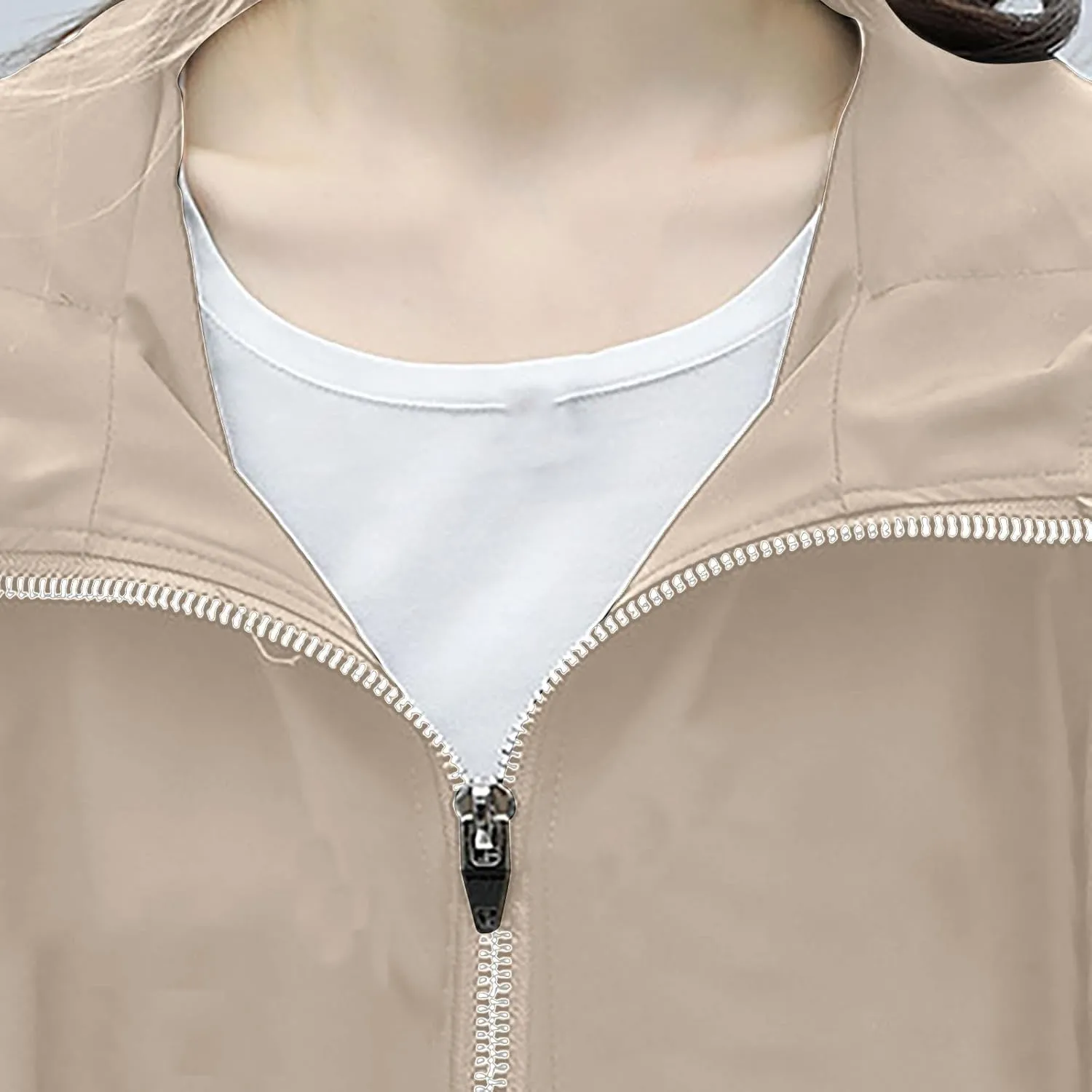 Women Long Rain Jacket Waterproof Lightweight Hooded Raincoat Windbreaker Coat Side Slits High-Low Hem Outdoor Coats