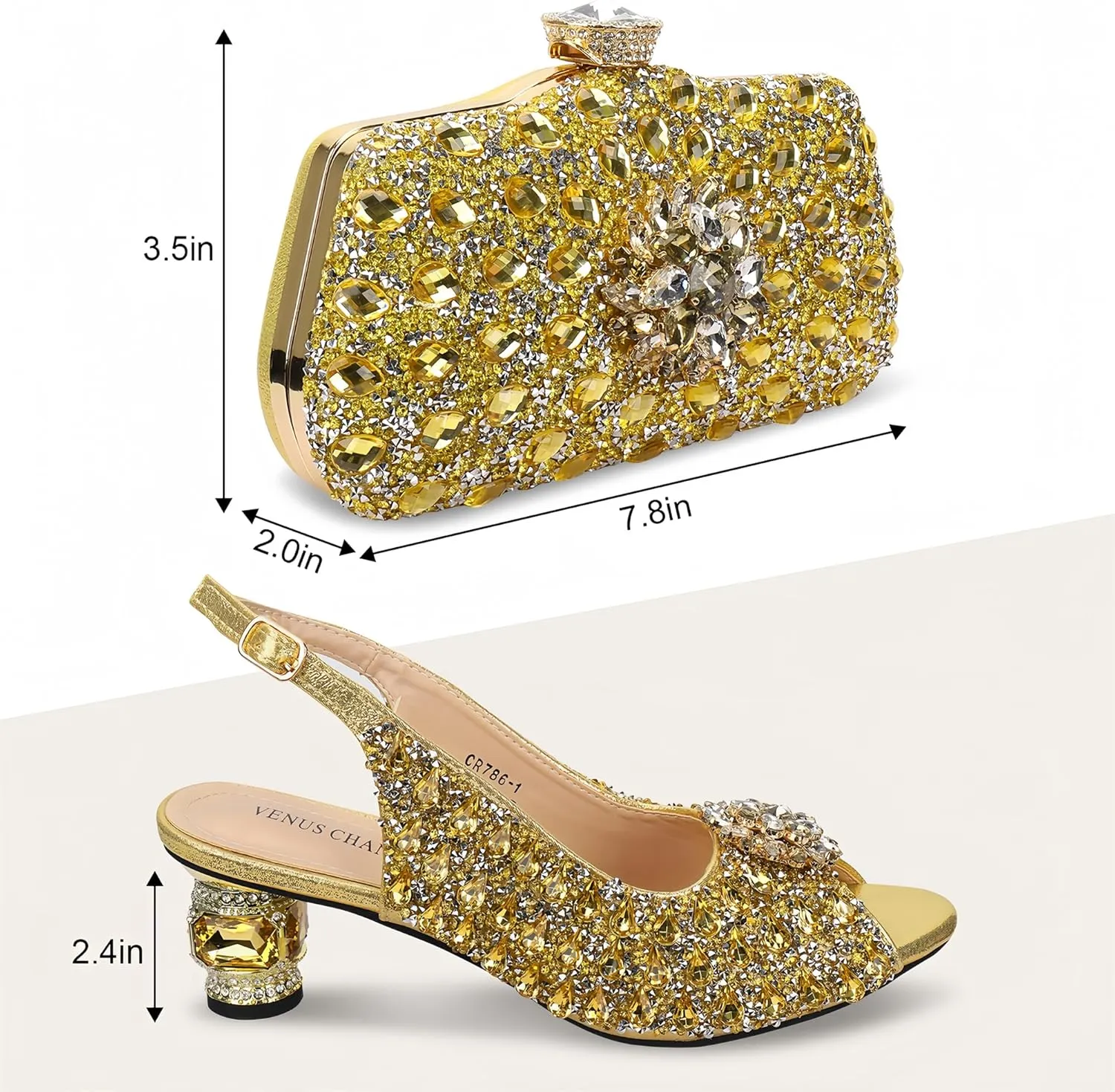 Women Shoes and Bag Set for Evening Party Wedding Italian Style High Heels African Decorated with Rhinestone
