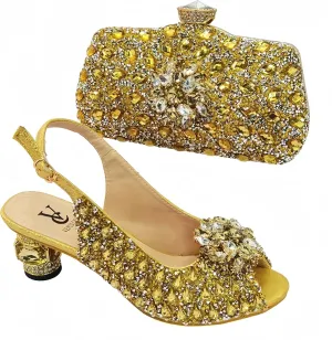 Women Shoes and Bag Set for Evening Party Wedding Italian Style High Heels African Decorated with Rhinestone