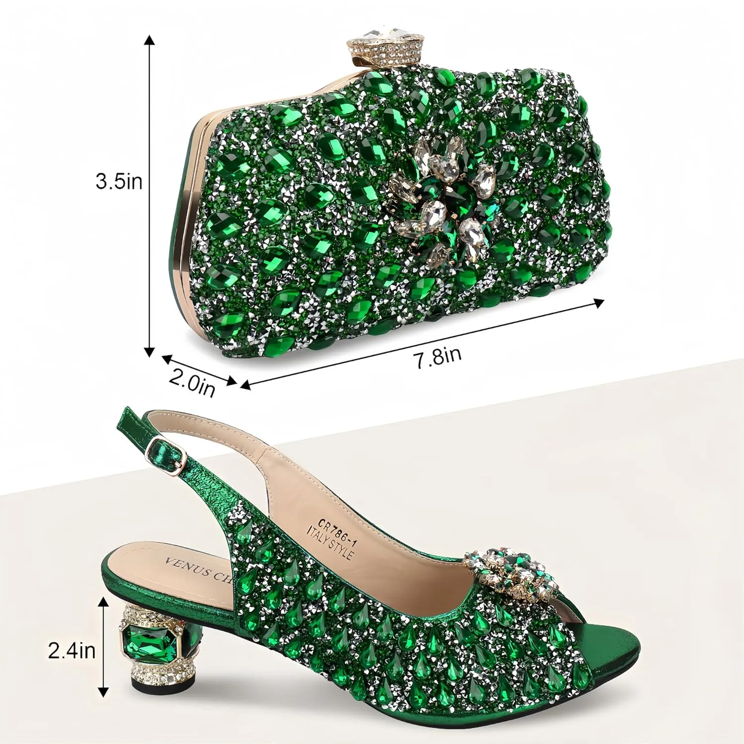 Women Shoes and Bag Set for Evening Party Wedding Italian Style High Heels African Decorated with Rhinestone