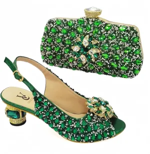 Women Shoes and Bag Set for Evening Party Wedding Italian Style High Heels African Decorated with Rhinestone
