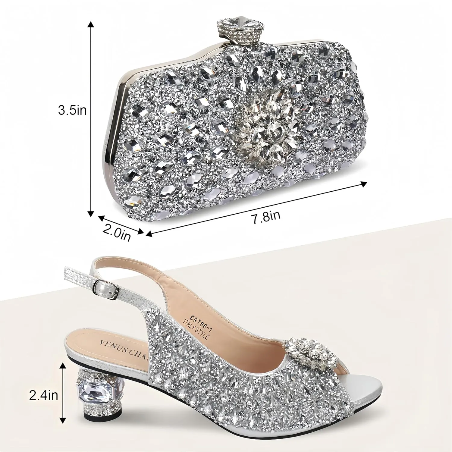 Women Shoes and Bag Set for Evening Party Wedding Italian Style High Heels African Decorated with Rhinestone