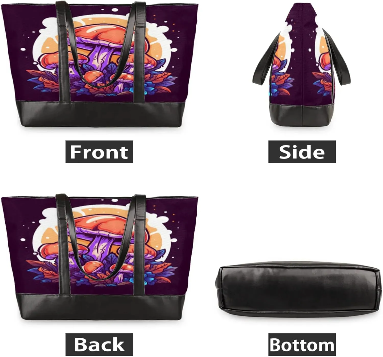 Women Tote Bag with Zipper, Shopper Handbag Travel Purse, PU Leather Laptop Tote Bags, Weekender Tote Bags