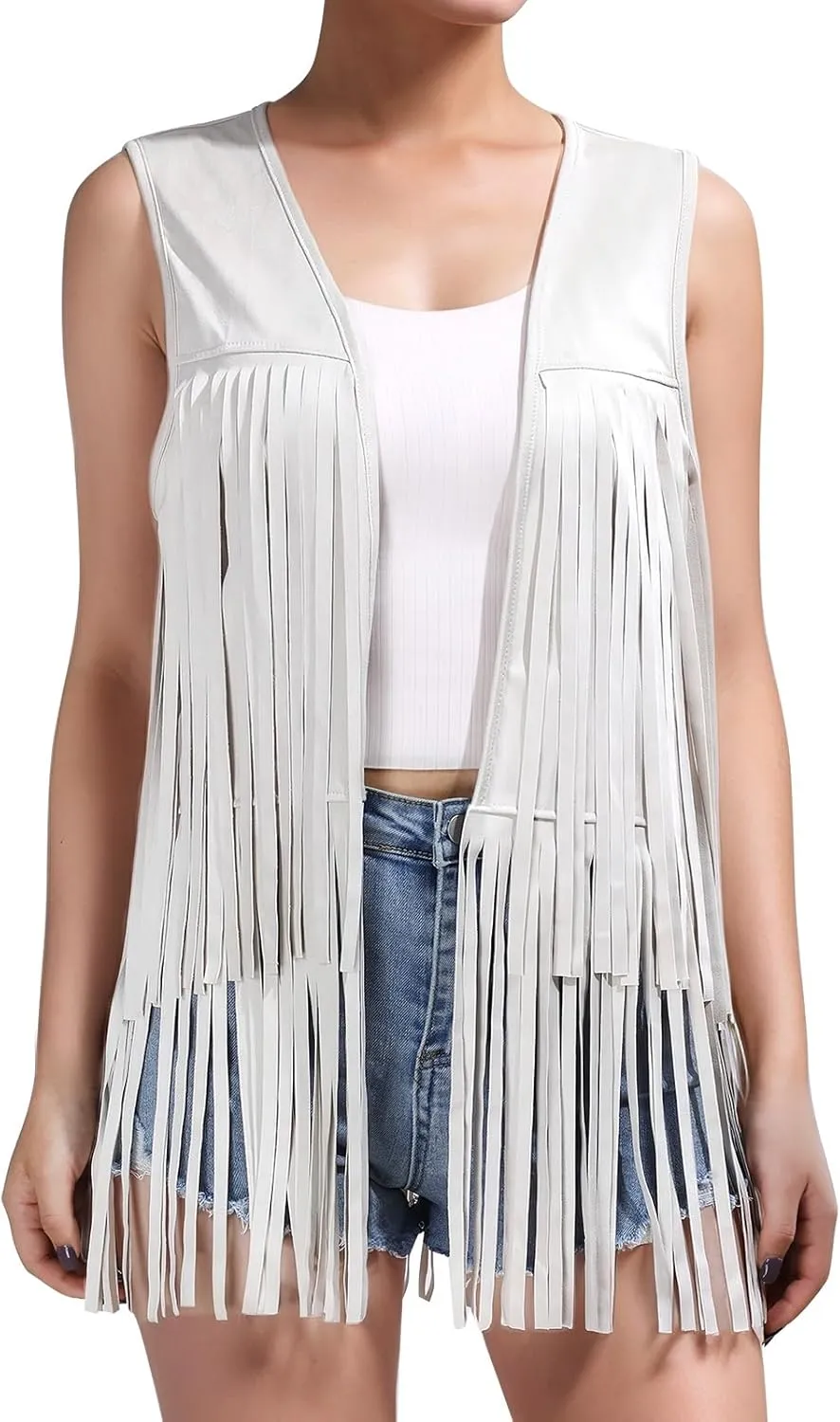 Women Western Black Fringe Vest Brown Cowgirl Sleeveless Faux Suede Tassel Vest 70s