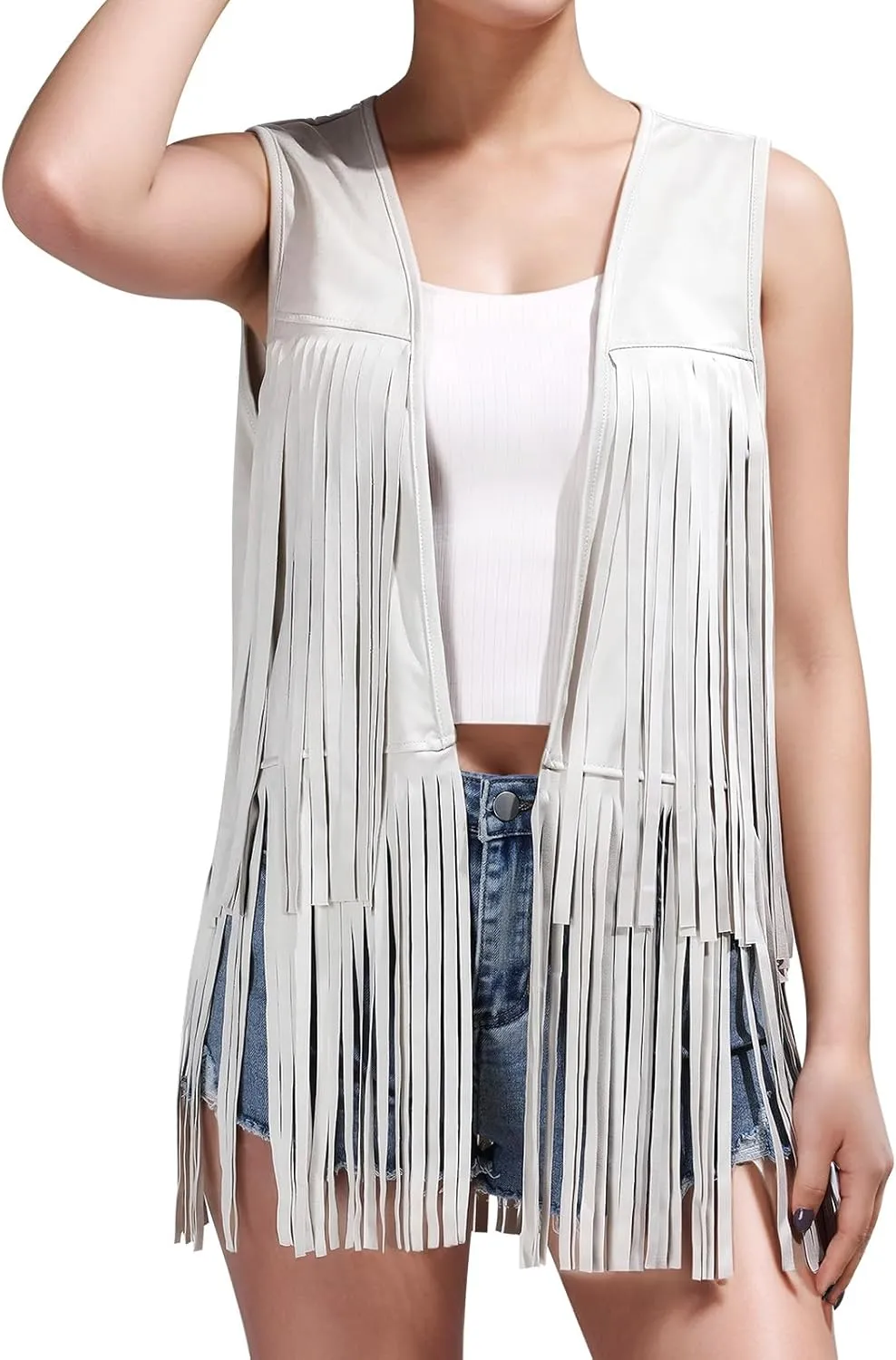 Women Western Black Fringe Vest Brown Cowgirl Sleeveless Faux Suede Tassel Vest 70s