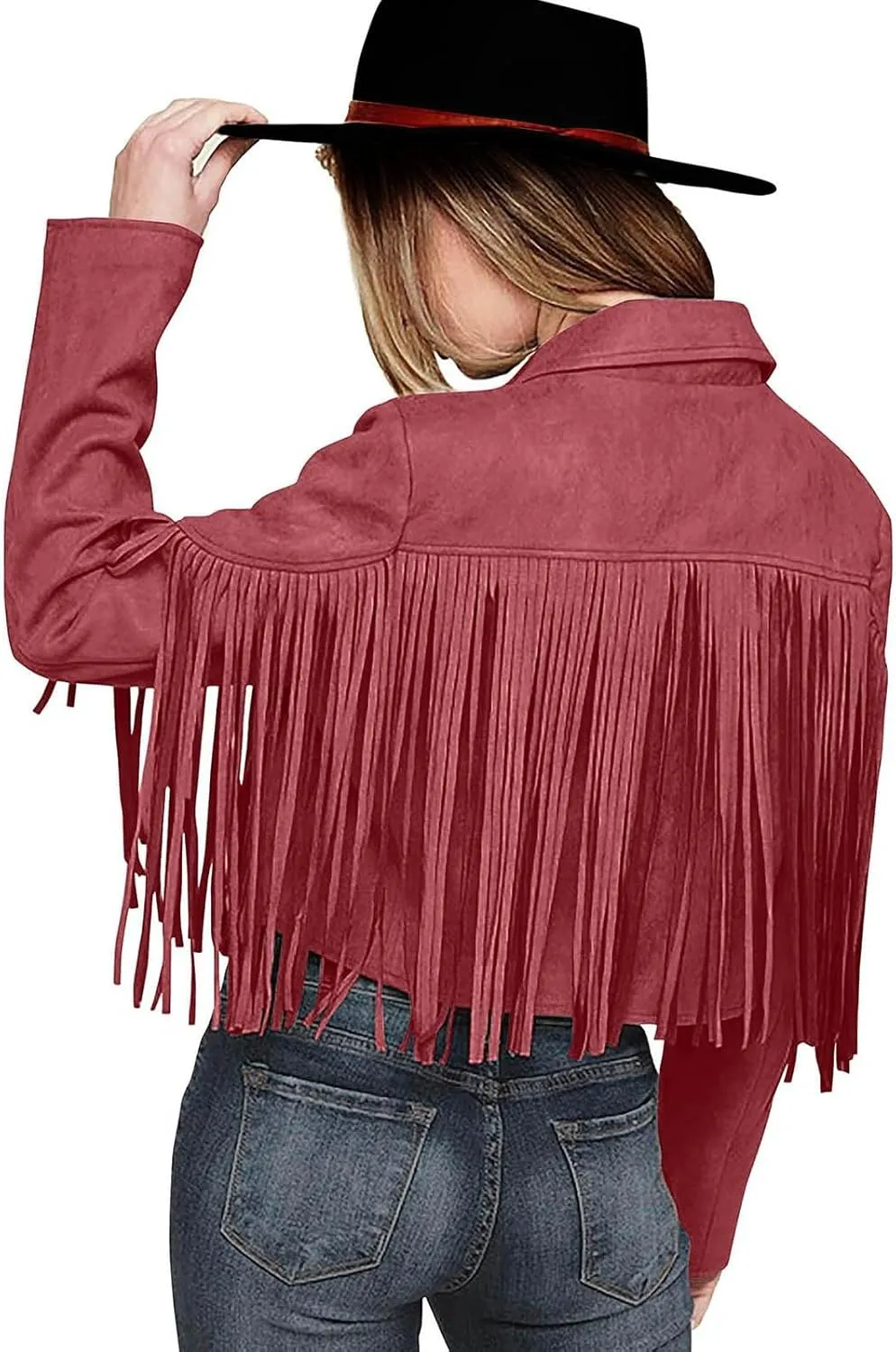 Women's Casual Fringe Jacket Lapel Collar Long Sleeve Classic Fashion Faux Suede Shacket Jackets Vintage Outwear Trendy 2025