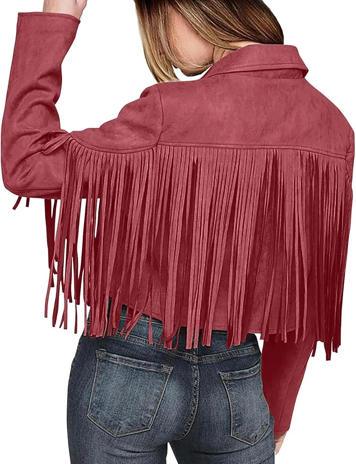 Women's Casual Fringe Jacket Lapel Collar Long Sleeve Classic Fashion Faux Suede Shacket Jackets Vintage Outwear Trendy 2025