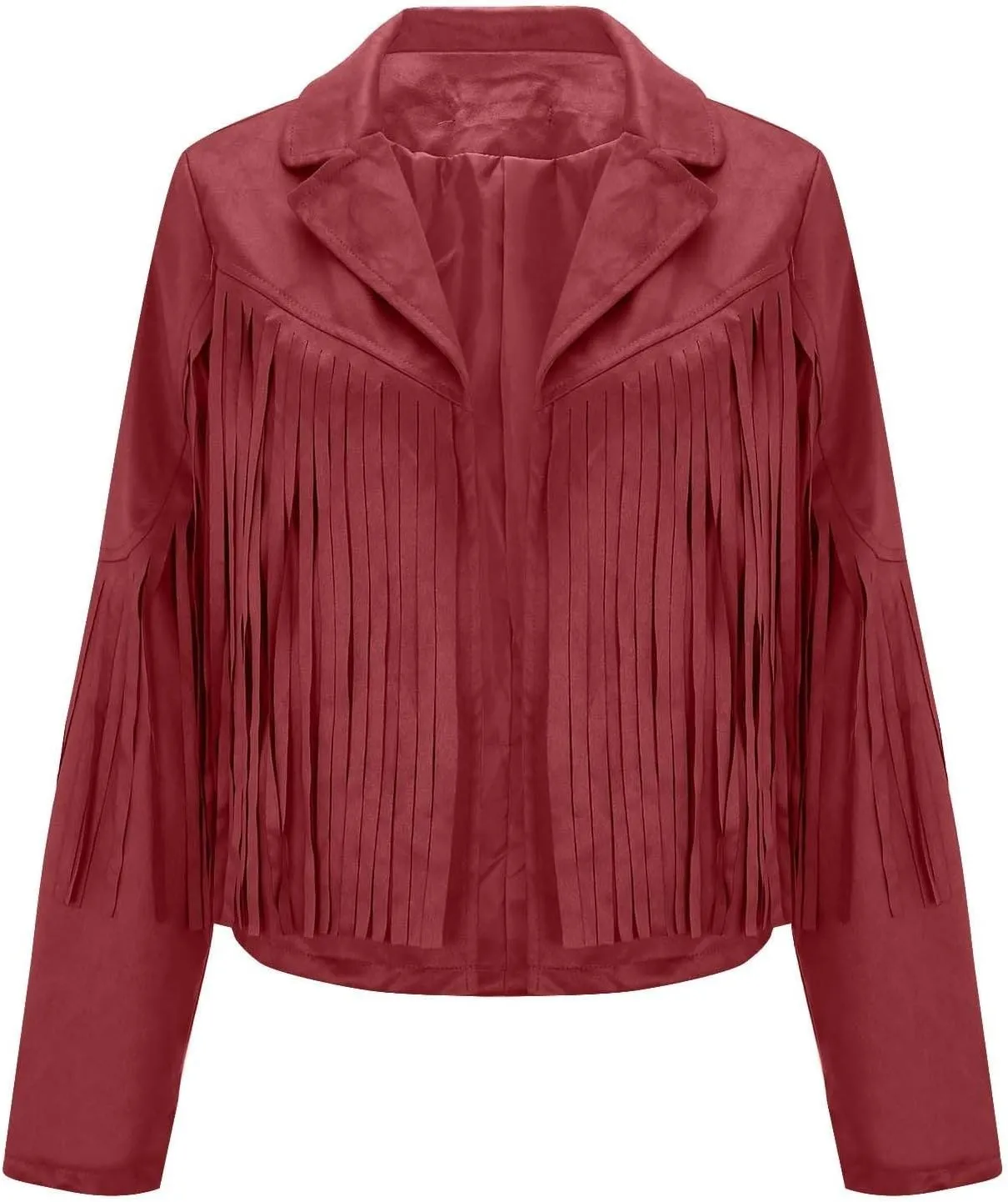 Women's Casual Fringe Jacket Lapel Collar Long Sleeve Classic Fashion Faux Suede Shacket Jackets Vintage Outwear Trendy 2025