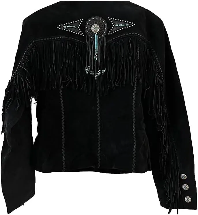 Women's Cowgirl Lainey Wilson Suede Fringe Leather Jacket - Traditional Native American Western Fringe Leather Jacket