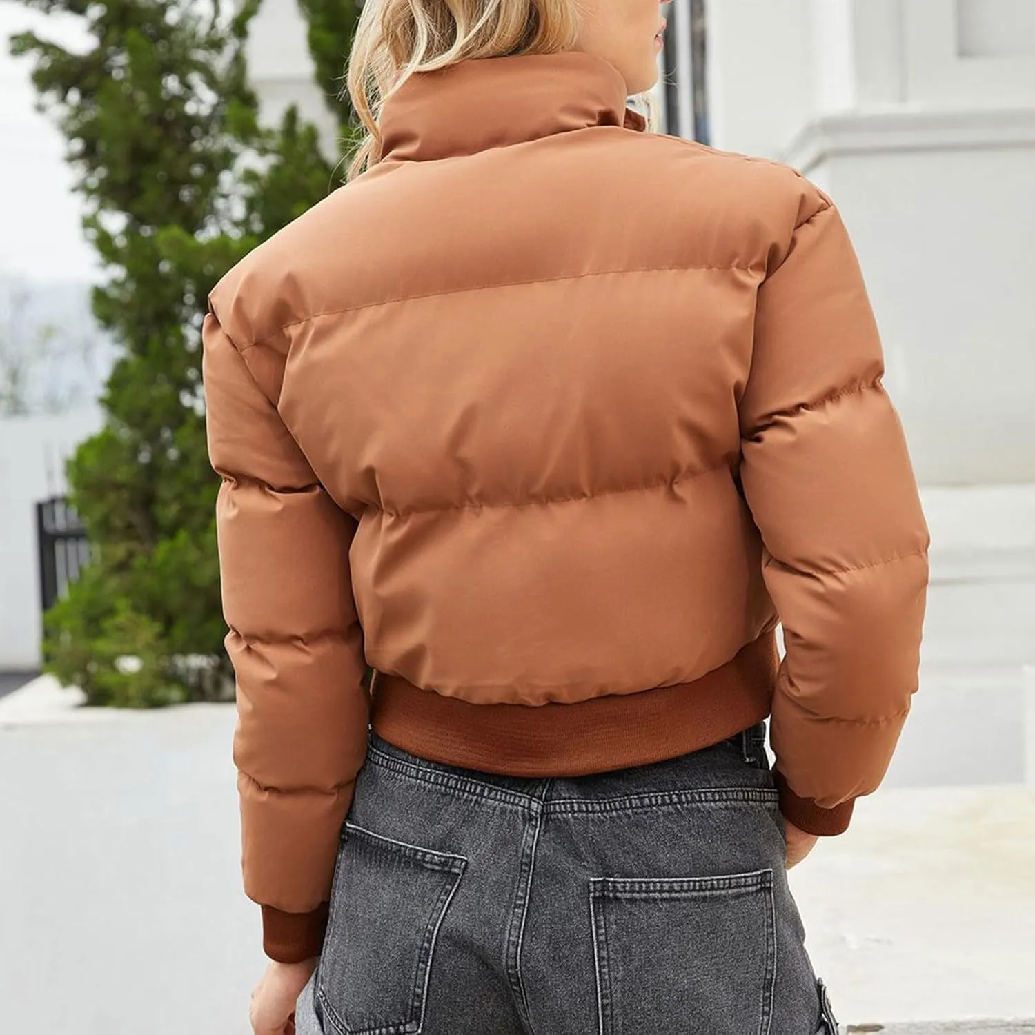 Women's Crop Puffer Vest Sleeveless Winter Cropped Stand Collar Warm Padded Puffer Jacket Lightweight Y2k with Pocket