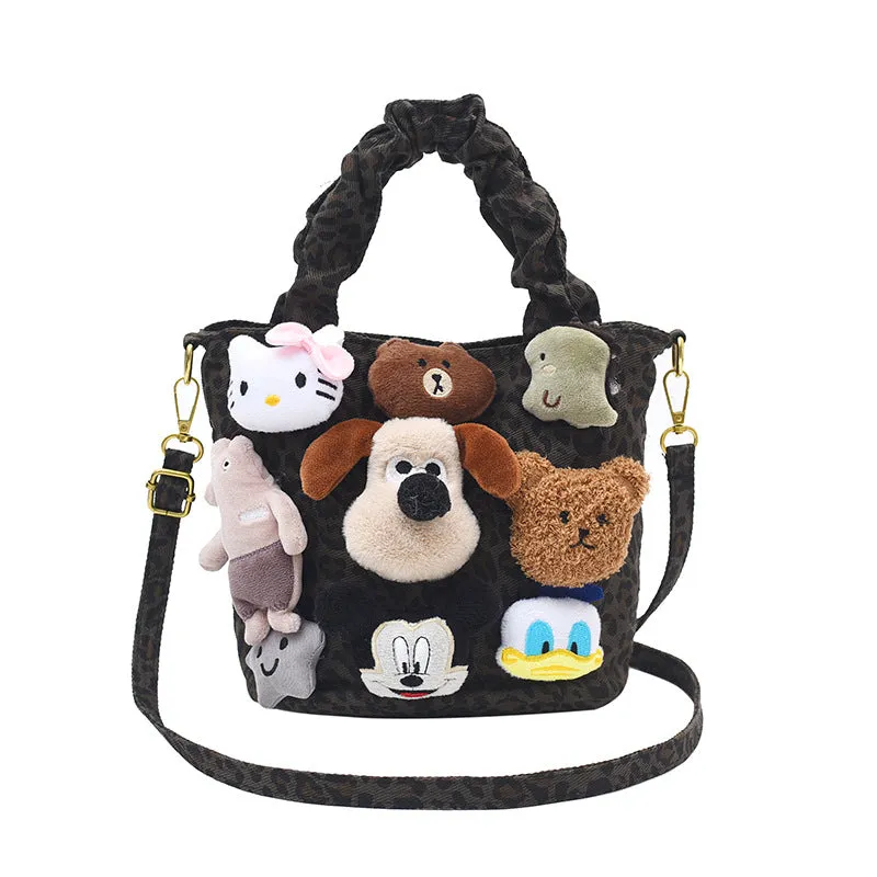 Women's Cute Plush Leopard Print Large Capacity Shoulder Bags