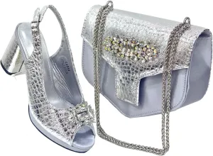 Womens Designer Rhinestone Decorated Party Shoes and Shoulder Bag Set Comfortable High Heels for Special Occasions