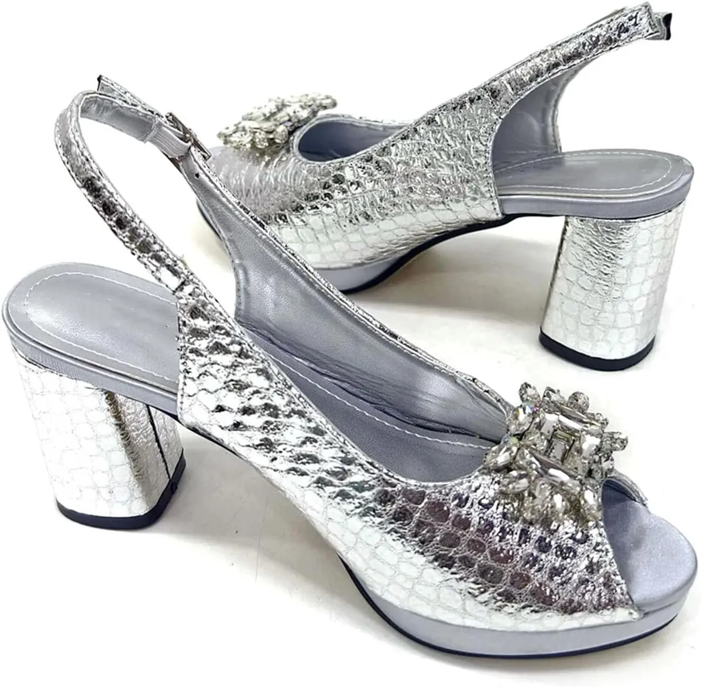 Womens Designer Rhinestone Decorated Party Shoes and Shoulder Bag Set Comfortable High Heels for Special Occasions