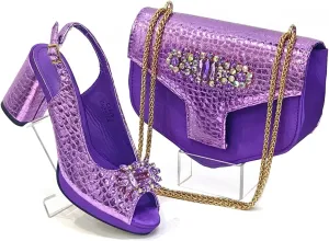 Womens Designer Rhinestone Decorated Party Shoes and Shoulder Bag Set Comfortable High Heels for Special Occasions