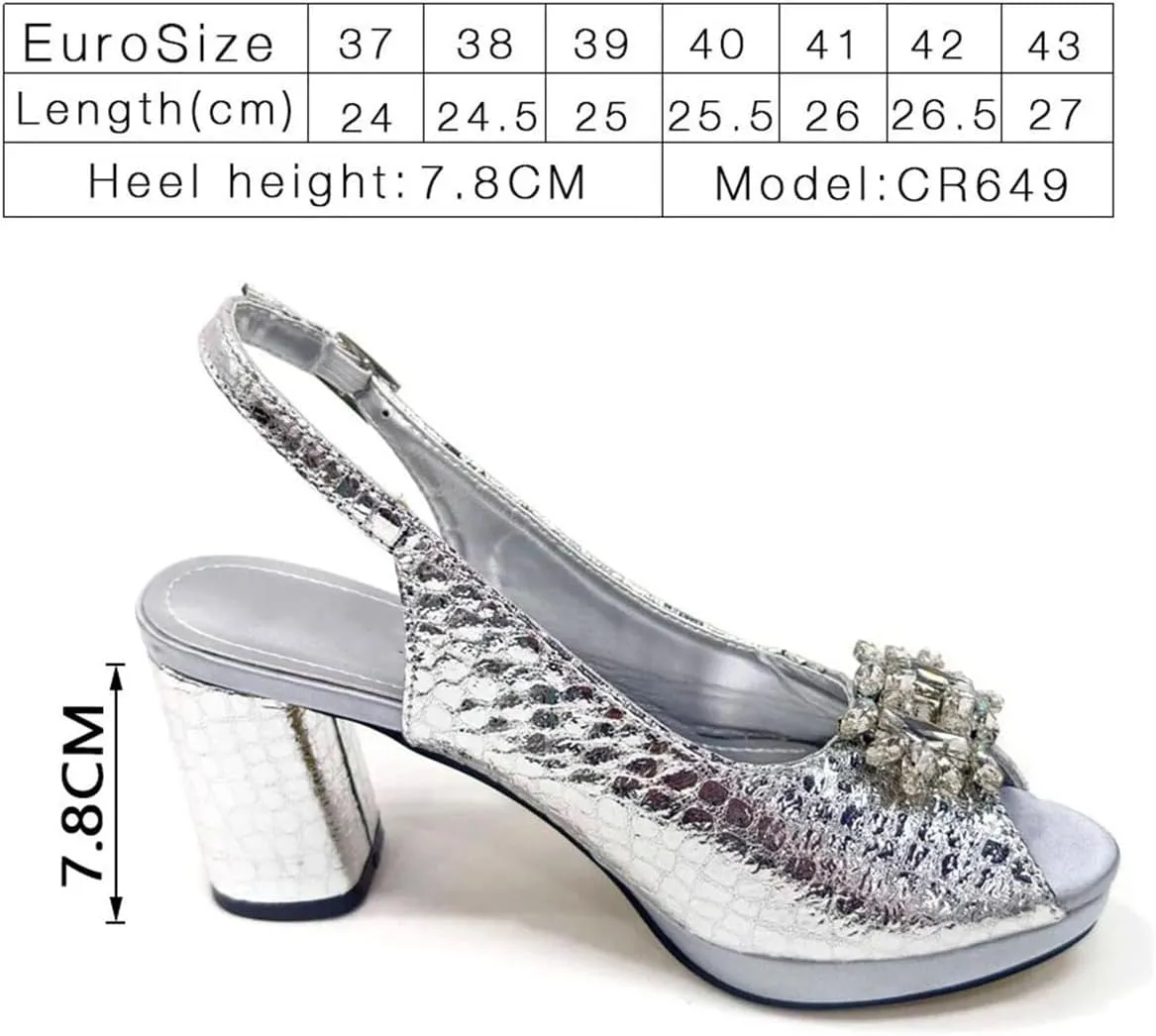 Womens Designer Rhinestone Decorated Party Shoes and Shoulder Bag Set Comfortable High Heels for Special Occasions