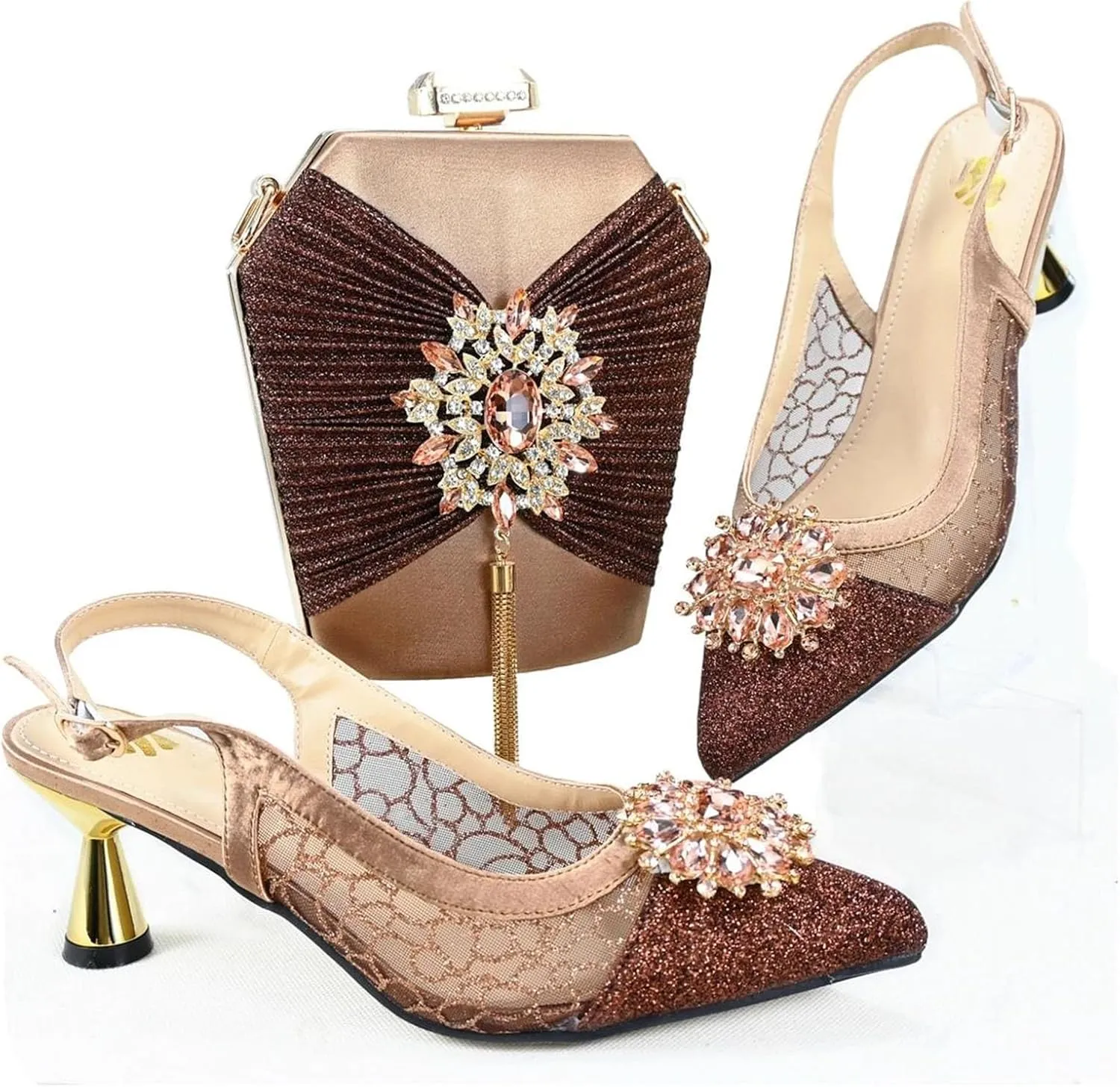 Women’s Elegant Crystal Embellished Wedding Shoes and Clutch Set Luxury Heels for Formal Dinners and Receptions