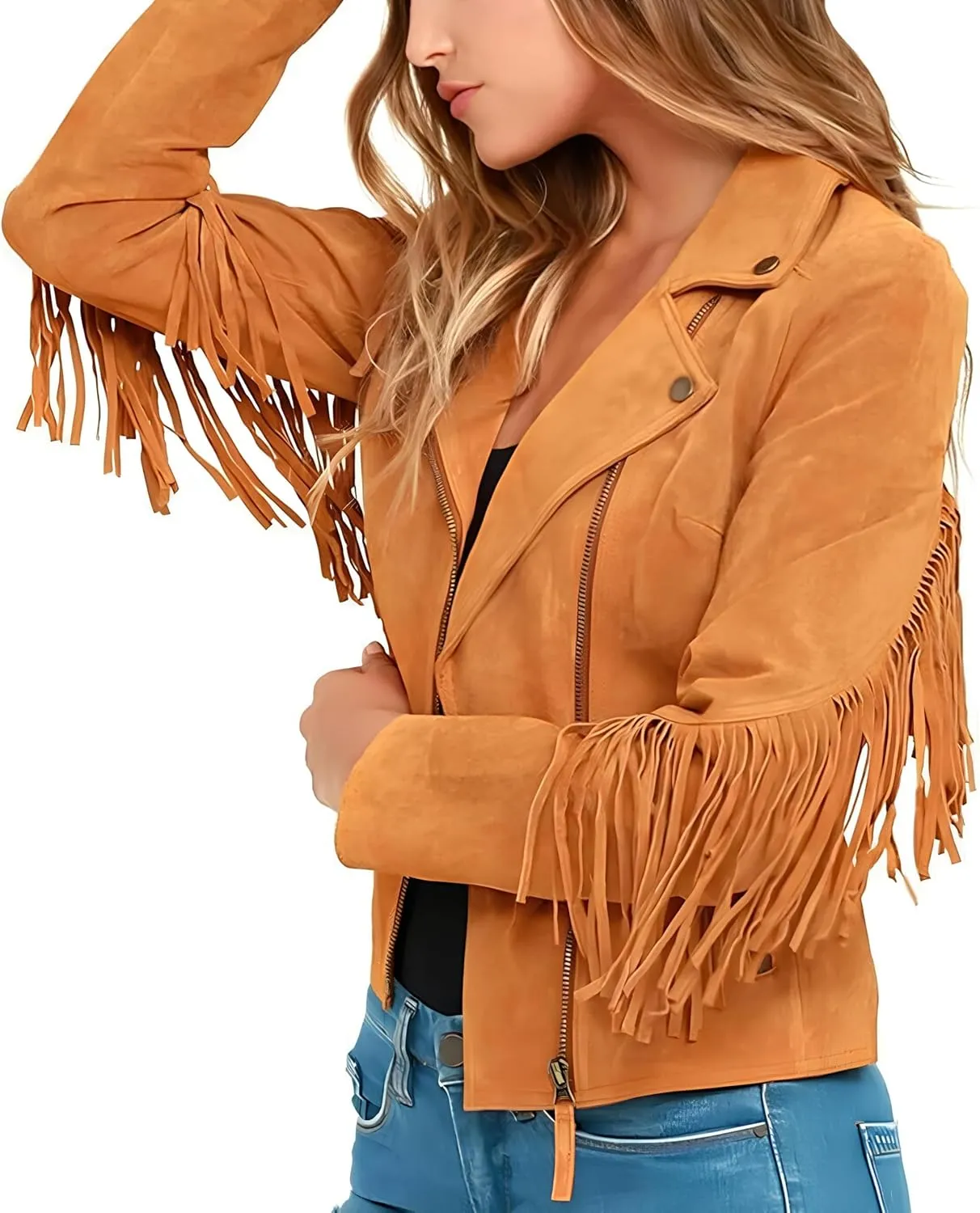 Women's Fringe Genuine Suede Leather Jackets 2025 Fashion Tassel Motorcycle Cropped Coats