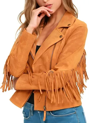Women's Fringe Genuine Suede Leather Jackets 2025 Fashion Tassel Motorcycle Cropped Coats