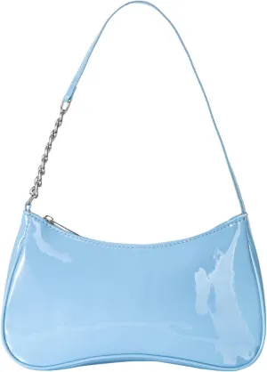 Women's Glossy PU Leather Shoulder Bags Chain Strap Zipper Small Underarm Bags Purse