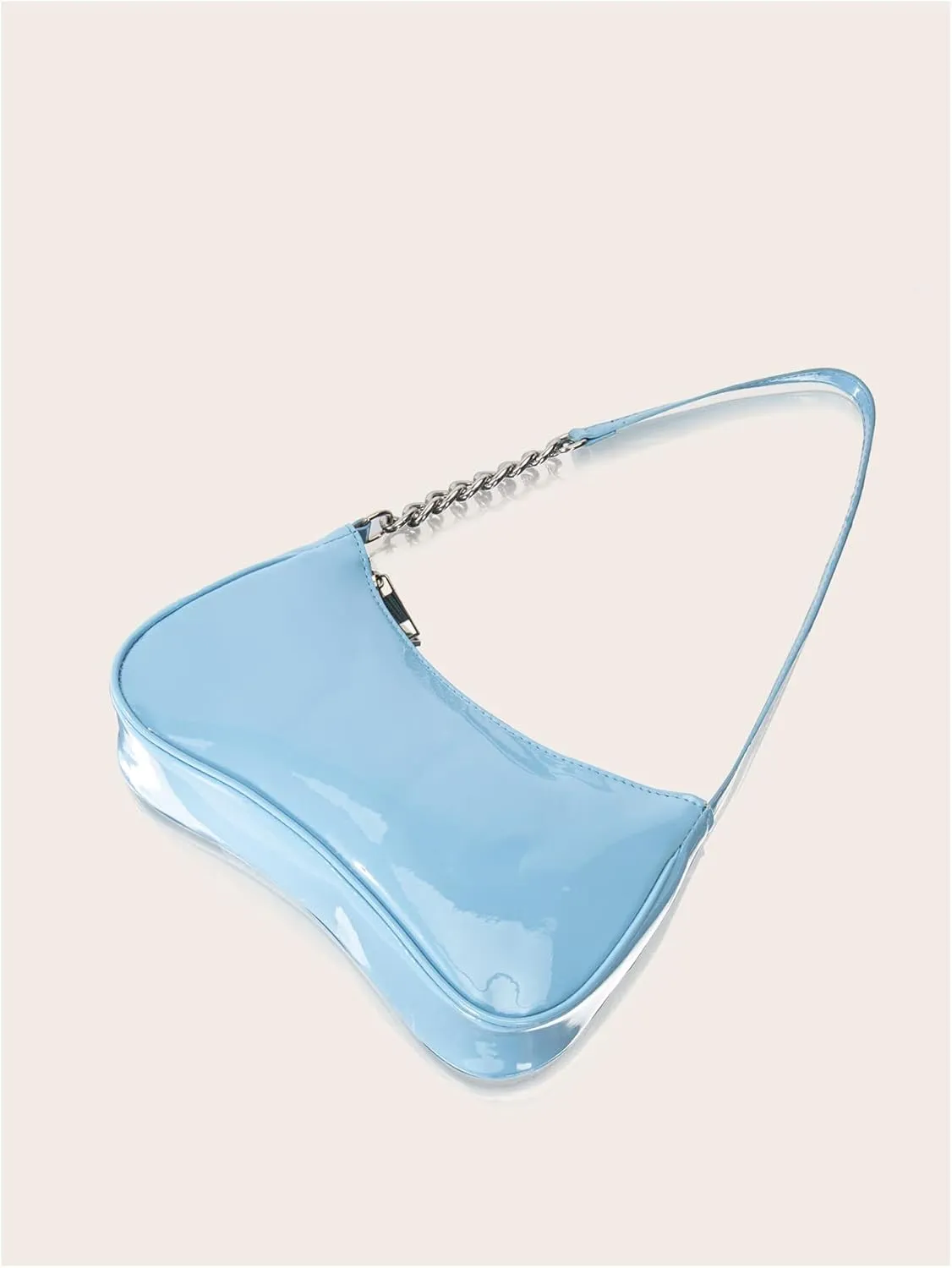 Women's Glossy PU Leather Shoulder Bags Chain Strap Zipper Small Underarm Bags Purse