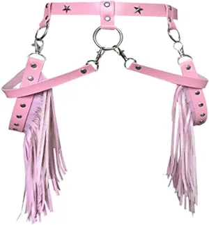 Women’s Gothic Leather Tassel Body Leg Harness Garter Waist Belt Fringe Skirt for Music Festival Dance Party