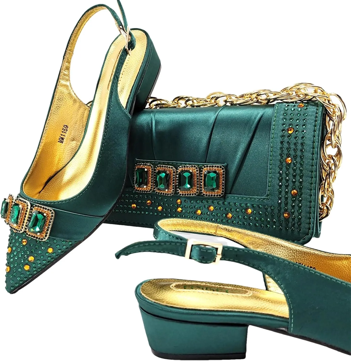Women’s Italian Style Luxury Wedding Shoes and Matching Shoulder Bag Combo Rhinestone Decorated Heels for Bride