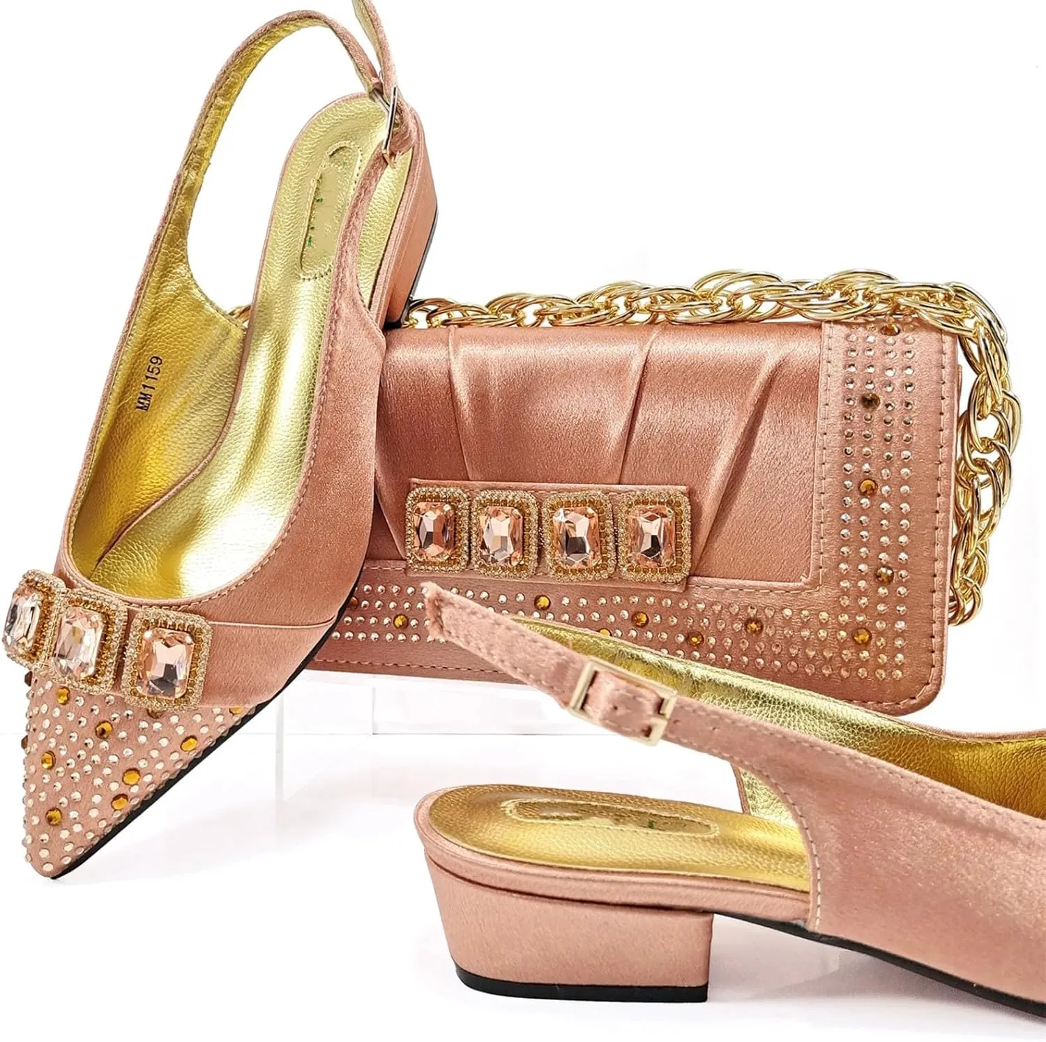 Women’s Italian Style Luxury Wedding Shoes and Matching Shoulder Bag Combo Rhinestone Decorated Heels for Bride