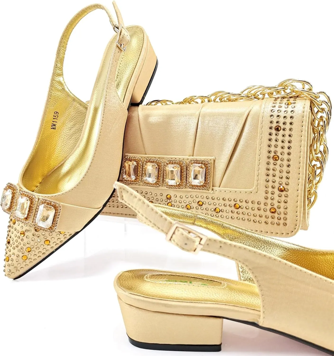Women’s Italian Style Luxury Wedding Shoes and Matching Shoulder Bag Combo Rhinestone Decorated Heels for Bride
