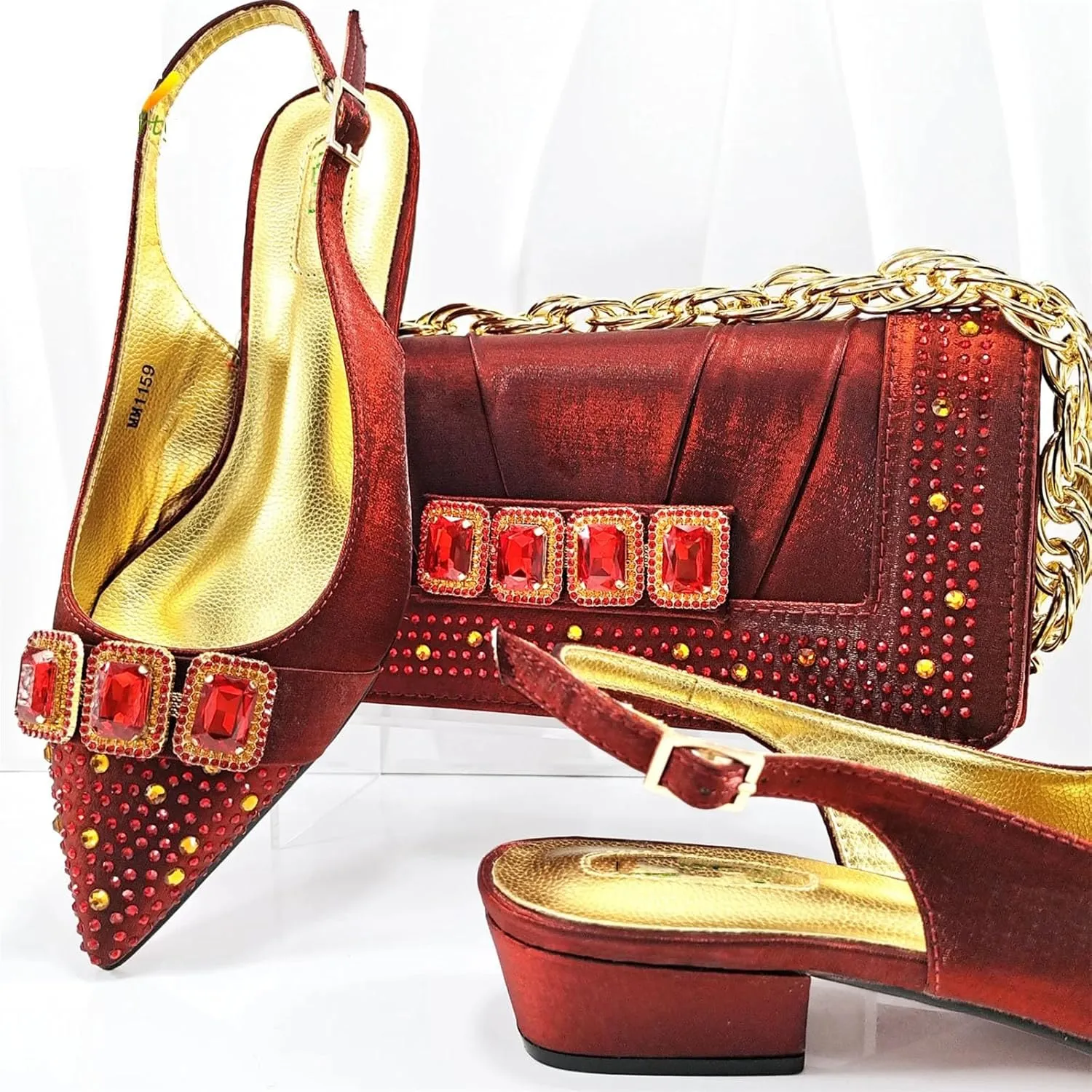 Women’s Italian Style Luxury Wedding Shoes and Matching Shoulder Bag Combo Rhinestone Decorated Heels for Bride