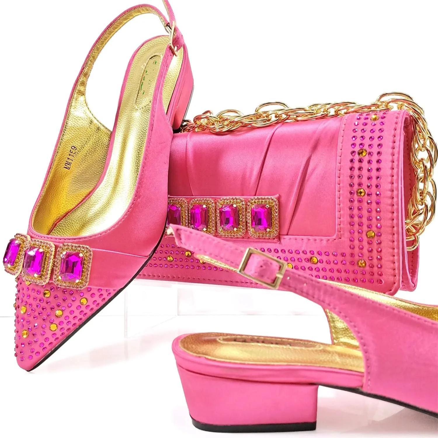 Women’s Italian Style Luxury Wedding Shoes and Matching Shoulder Bag Combo Rhinestone Decorated Heels for Bride