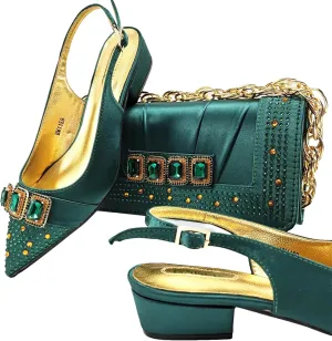 Women’s Italian Style Luxury Wedding Shoes and Matching Shoulder Bag Combo Rhinestone Decorated Heels for Bride