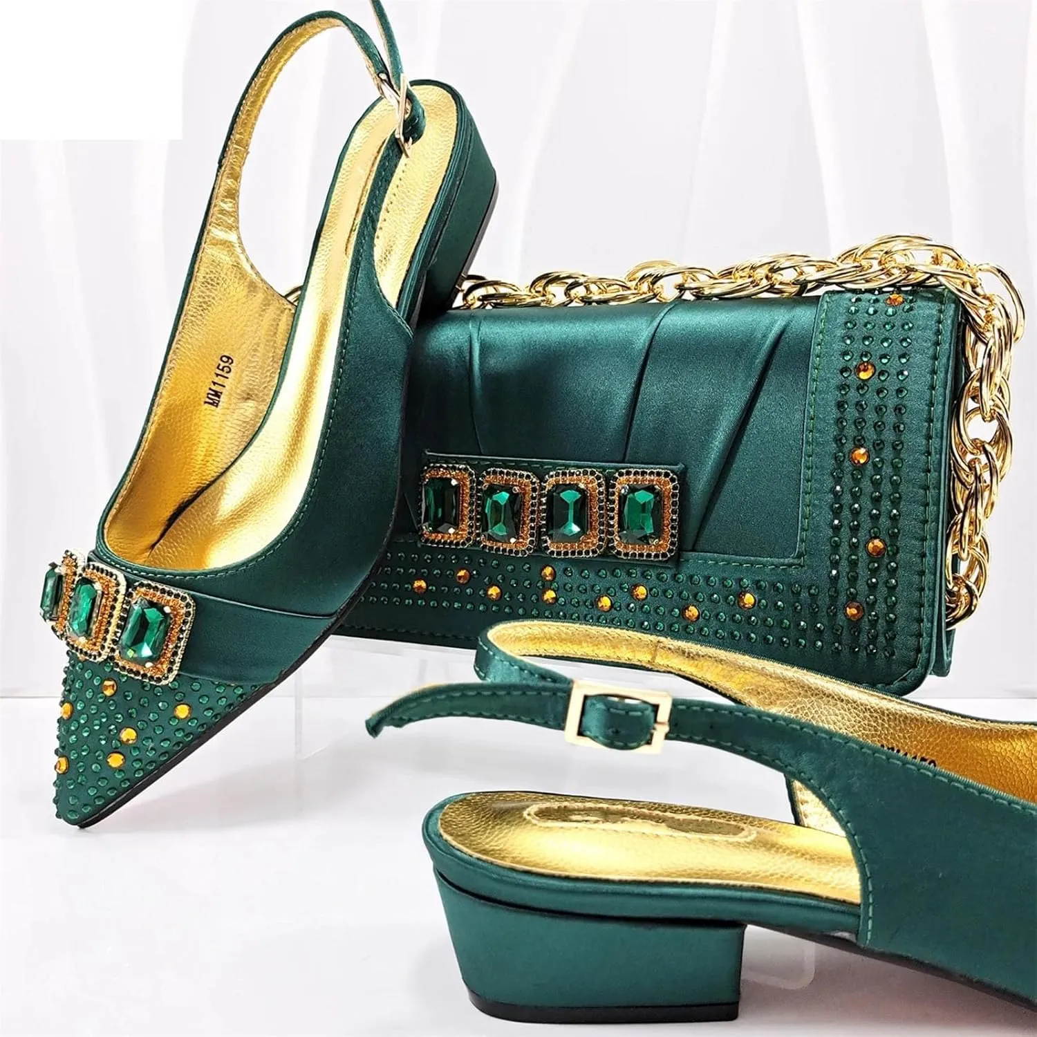 Women’s Italian Style Luxury Wedding Shoes and Matching Shoulder Bag Combo Rhinestone Decorated Heels for Bride