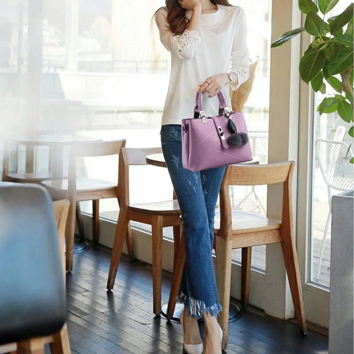 Women's Leather Handbag Tote Shoulder Bag Crossbody Purse Top-Handle Bags