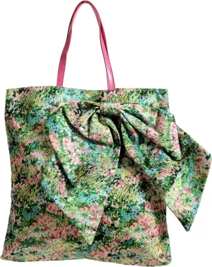 Women's Leather Trimmed Bow Decorated Tote Shoulder Bag