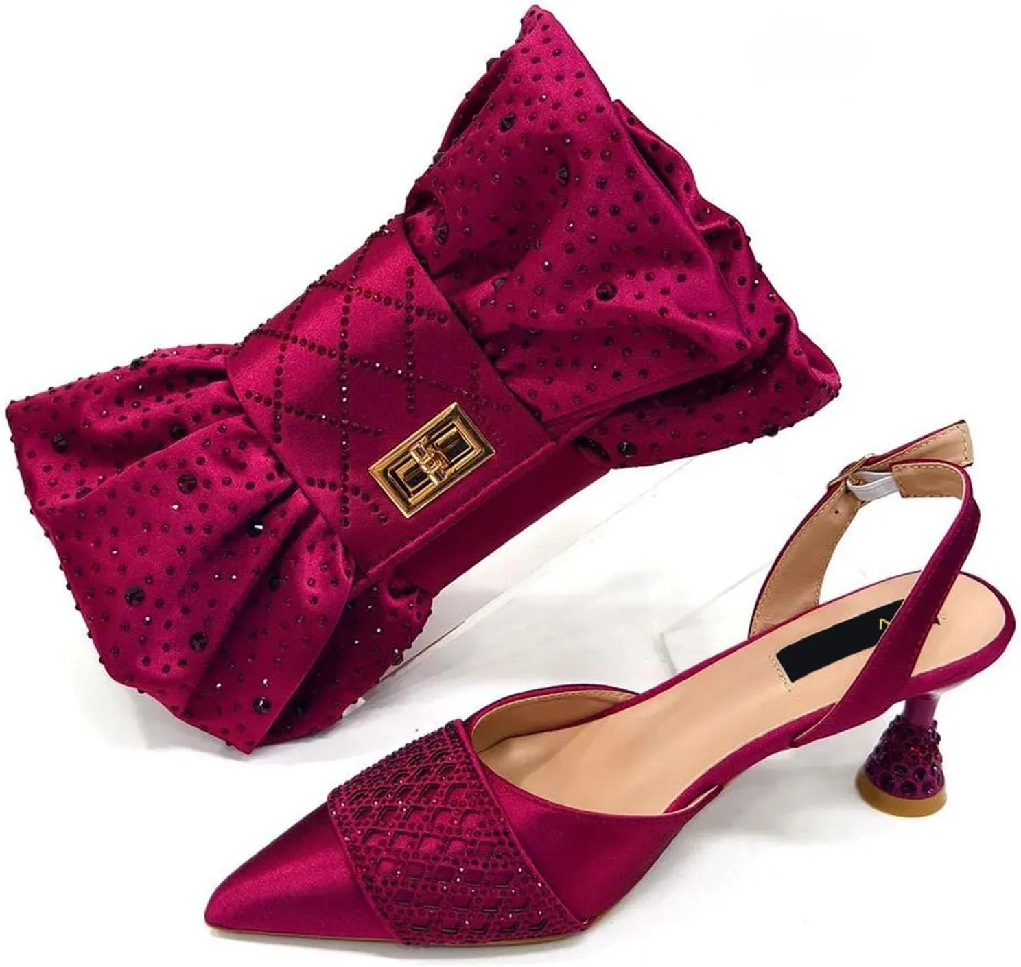 Women’s Nigerian Inspired Designer Wedding Shoes and Shoulder Bag Set Crystal Decorated Heels for Special Occasions