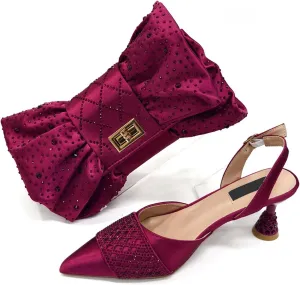 Women’s Nigerian Inspired Designer Wedding Shoes and Shoulder Bag Set Crystal Decorated Heels for Special Occasions