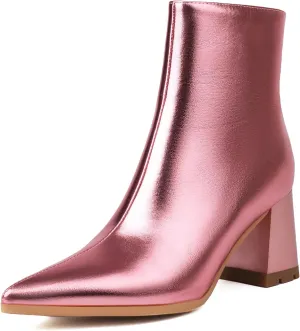Women's Pointed Toe Boots Block Chunky Heel Ankle Booties
