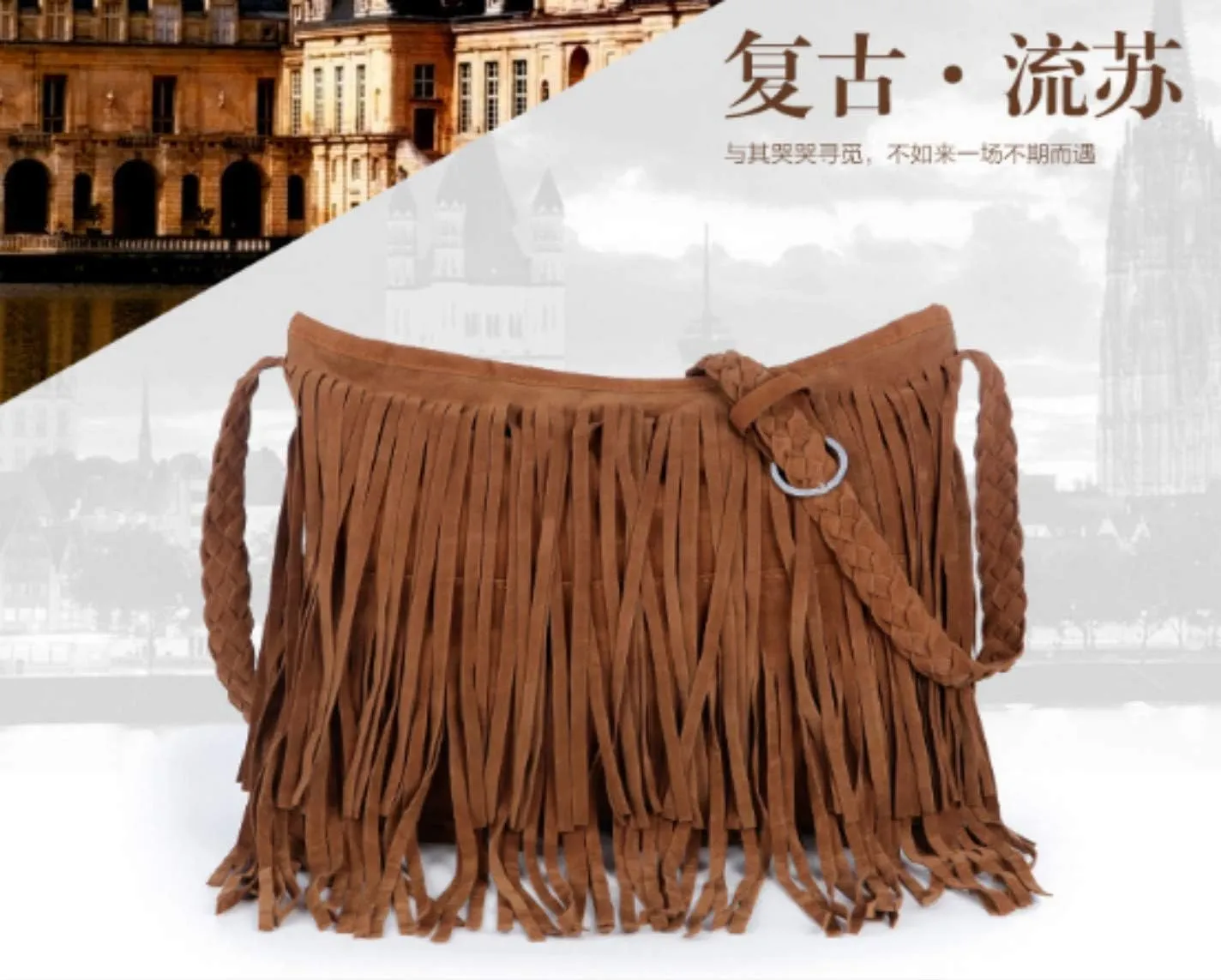 Women's Punk Satchel Tassel Suede Fringe Shoulder Messenger Cross Body Bag Shopping Beach Bag