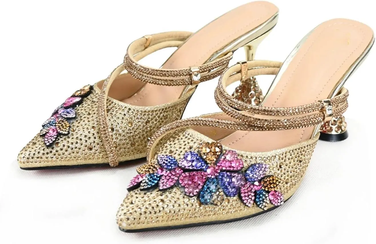 Women’s Sparkly Rhinestone Decorated Party Shoes and Purse Combo Italian Design High Heels for Special