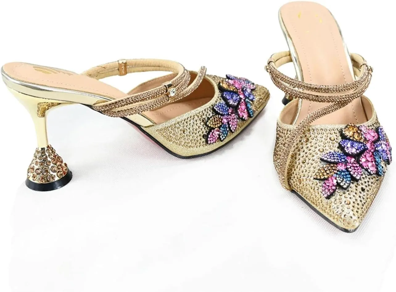 Women’s Sparkly Rhinestone Decorated Party Shoes and Purse Combo Italian Design High Heels for Special