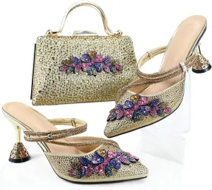 Women’s Sparkly Rhinestone Decorated Party Shoes and Purse Combo Italian Design High Heels for Special