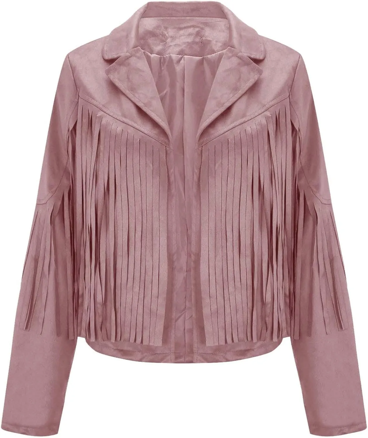 Women's Suede Fringe Jacket Trendy Long Sleeve Leather Coat Fashion Cropped Jacket Western Outfits with Tassel