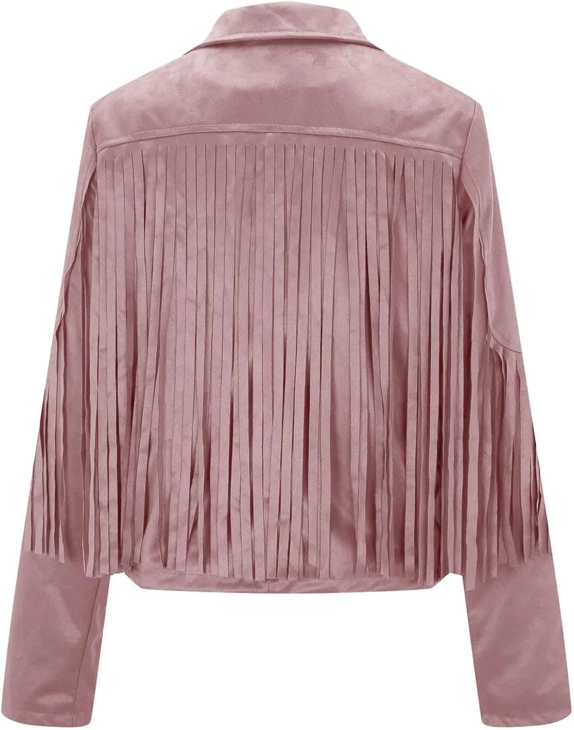 Women's Suede Fringe Jacket Trendy Long Sleeve Leather Coat Fashion Cropped Jacket Western Outfits with Tassel