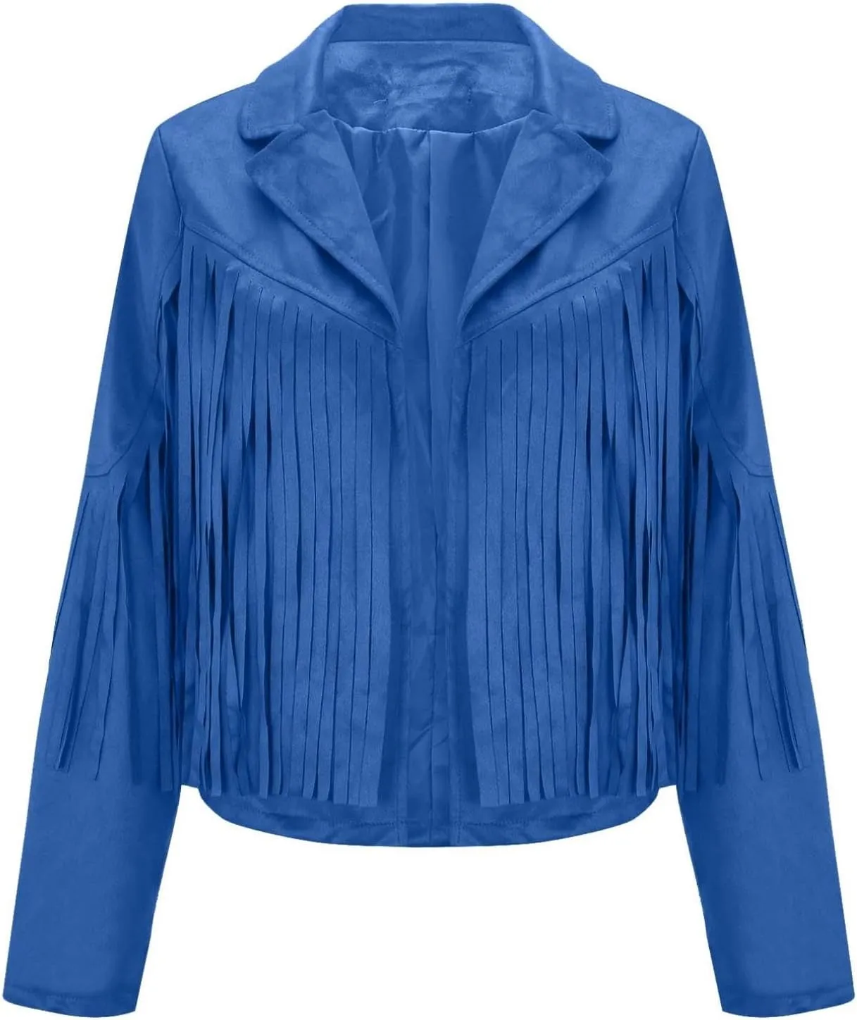 Women's Suede Fringe Jacket Trendy Long Sleeve Leather Coat Fashion Cropped Jacket Western Outfits with Tassel