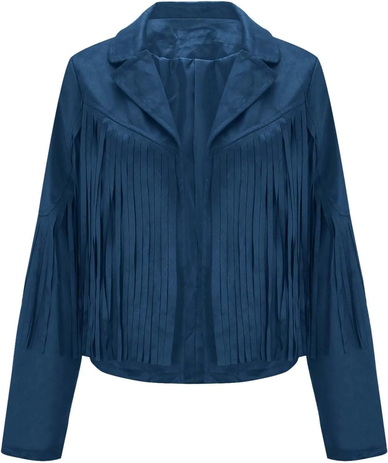 Women's Suede Fringe Jacket Trendy Long Sleeve Leather Coat Fashion Cropped Jacket Western Outfits with Tassel