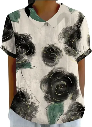 Womens Summer Tops Collar Top Fresh Gradient Short Sleeved Pullover Top Spring Tops for Women Long Sleeve Shirts for