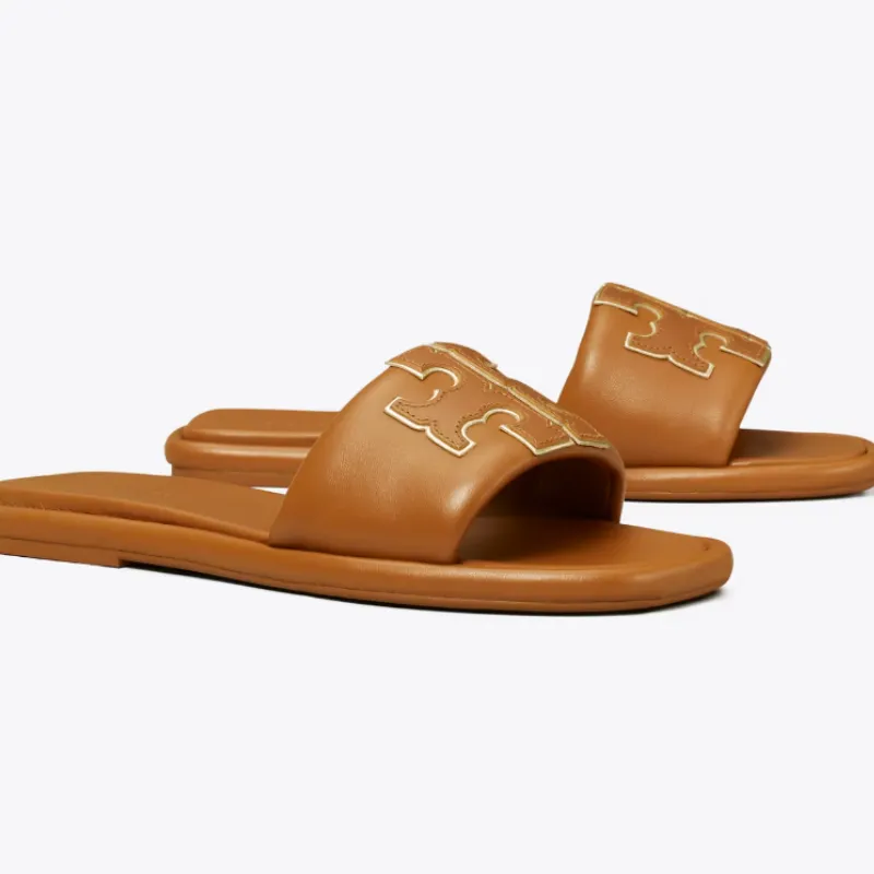 Womens | Tory Burch Double T Sport Slide Sandals Miele / Gold