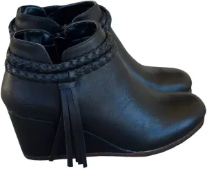 Womens Wedge Ankle Boots Braided Fringe Strap Western Heeled Fall Booties Dress Shoes