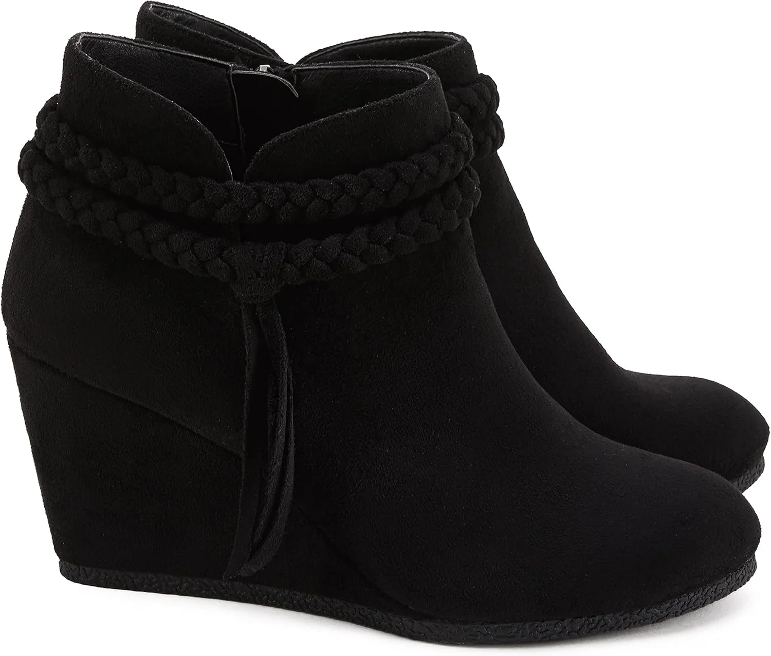 Womens Wedge Ankle Boots Braided Fringe Strap Western Heeled Fall Booties Dress Shoes